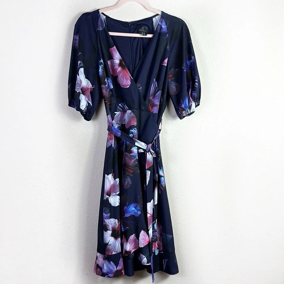 Adrianna Papell Ruffle Hem Dreamy Hibiscus Wrap Dress size 6 - Picture 4 of 16